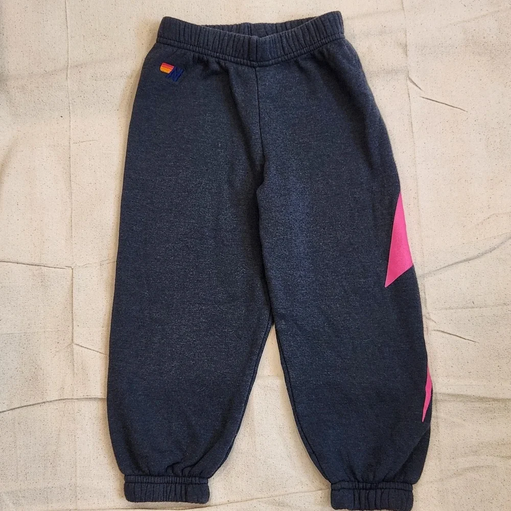 Aviator Nation Sweatpants Kids Size 2 Toddler Gray Pink Lightning Bolt Joggers